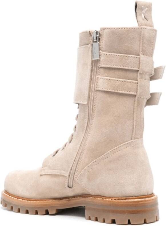 Kiton Beige Suède Mid-Calf Veterschoenen Beige Dames