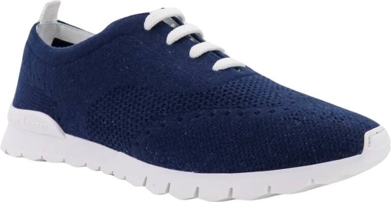 Kiton Blauwe Gebreide Sneakers Veters Rubber Zool Blue Heren