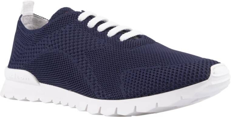 Kiton Blauwe Katoen Elastaan Leren Rubber Sneakers Blue Heren