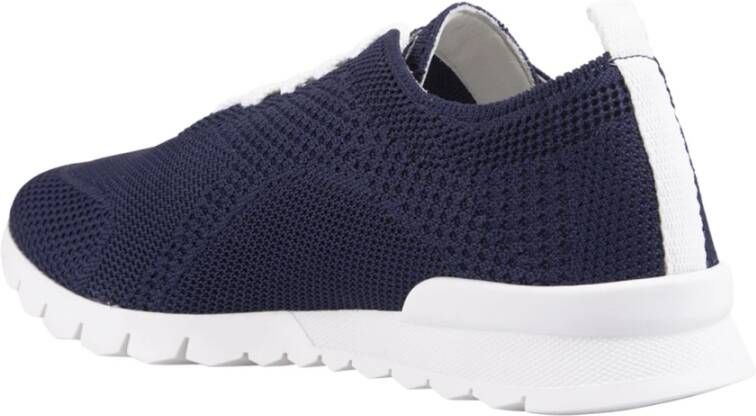 Kiton Blauwe Katoen Elastaan Leren Rubber Sneakers Blue Heren