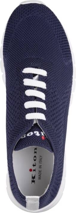 Kiton Blauwe Katoen Elastaan Leren Rubber Sneakers Blue Heren