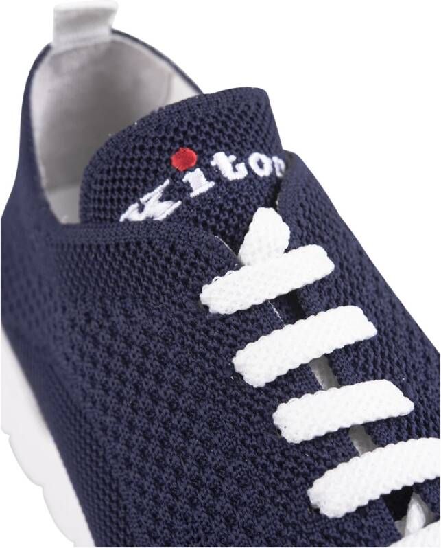 Kiton Blauwe Katoen Elastaan Leren Rubber Sneakers Blue Heren