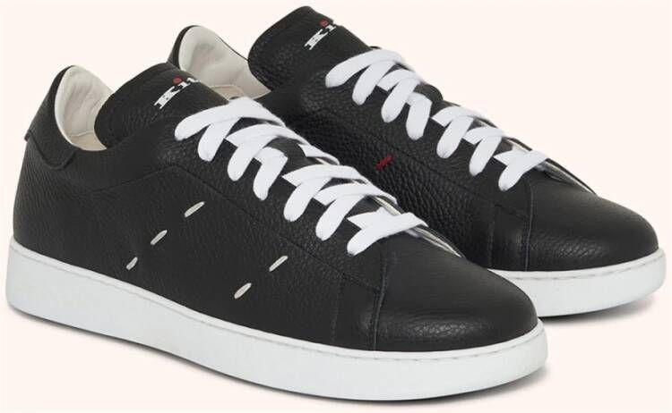 Kiton Contraststiksel Leren Sneakers Black Heren