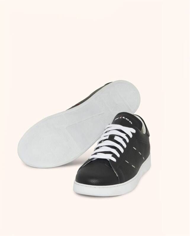 Kiton Contraststiksel Leren Sneakers Black Heren