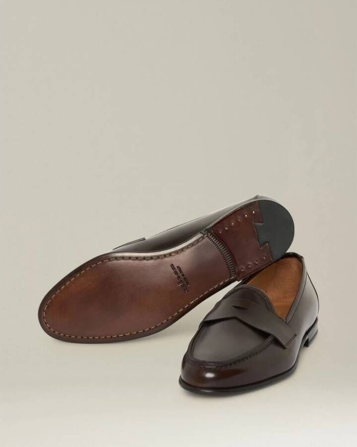 Kiton Geborsteld kalfsleren instapper Brown Heren