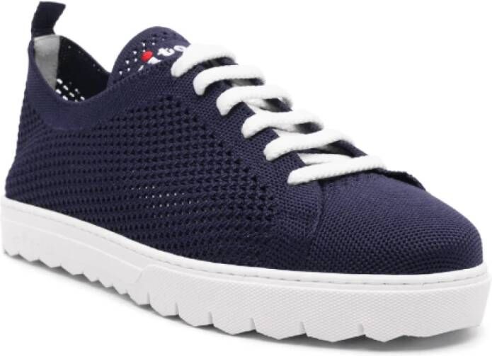 Kiton Gebreide Sneakers Blauw Logo Geborduurd Blue Heren