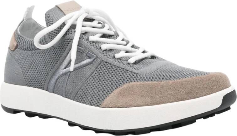 Kiton Grijze Stof en Leren Sneakers Gray Heren