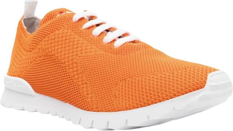 Kiton Oranje Katoen Elastaan Leren Sneakers Orange Heren