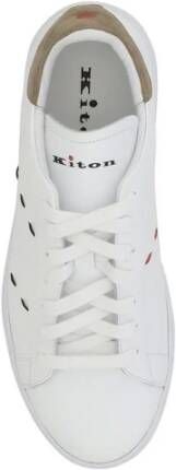 Kiton Suède Hiel Leren Sneakers met Logoed Tongue White Heren