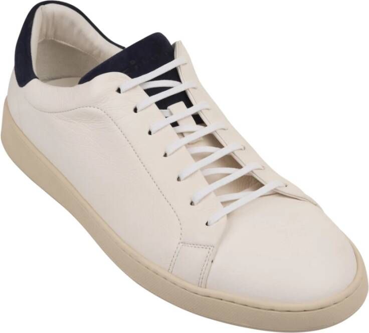 Kiton Witte Leren Lage Sneakers met Blauw Suède White Heren