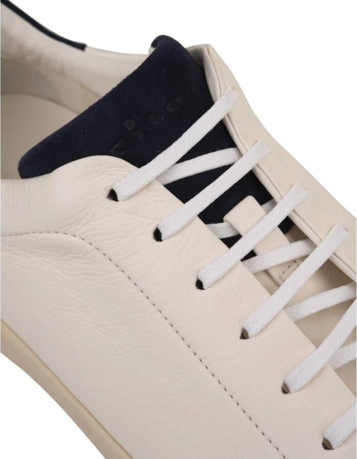 Kiton Witte Leren Lage Sneakers met Blauw Suède White Heren