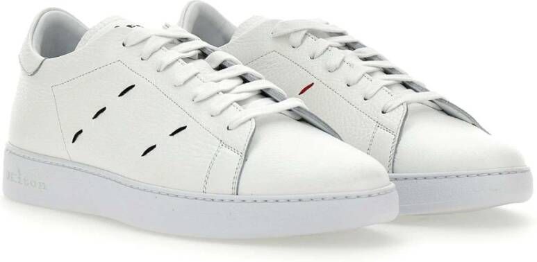 Kiton Witte Leren Sneakers met Rode Stiksels White Heren