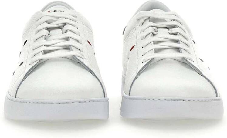 Kiton Witte Leren Sneakers met Rode Stiksels White Heren