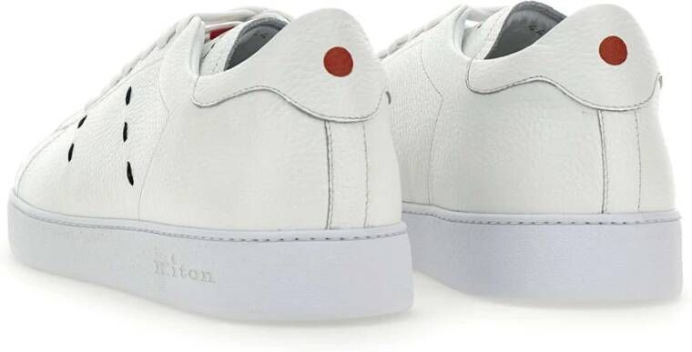 Kiton Witte Leren Sneakers met Rode Stiksels White Heren