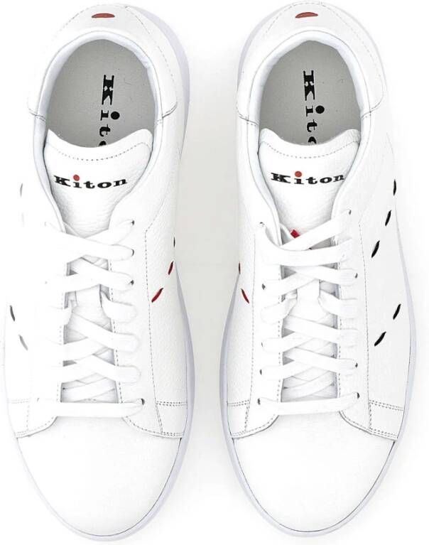 Kiton Witte Leren Sneakers met Rode Stiksels White Heren