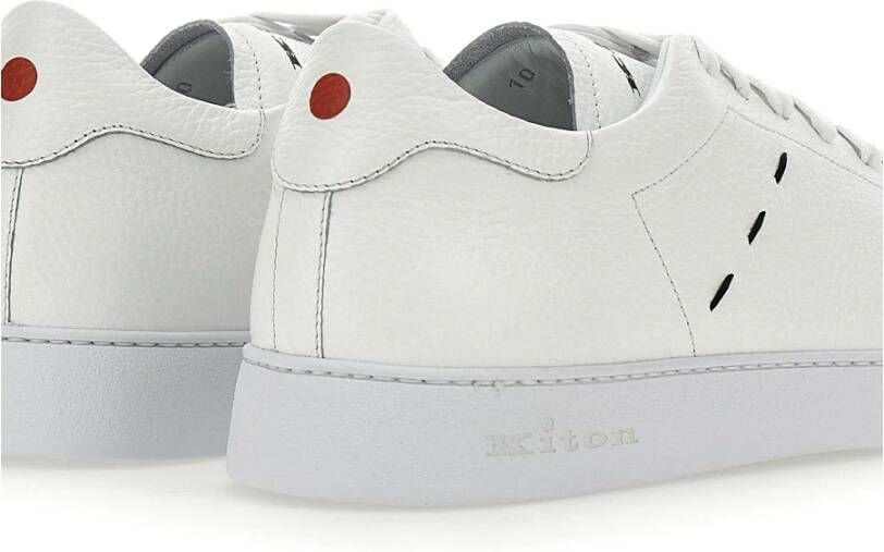 Kiton Witte Leren Sneakers met Rode Stiksels White Heren