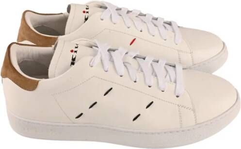 Kiton Witte leren sneakers met suède hiel White Heren