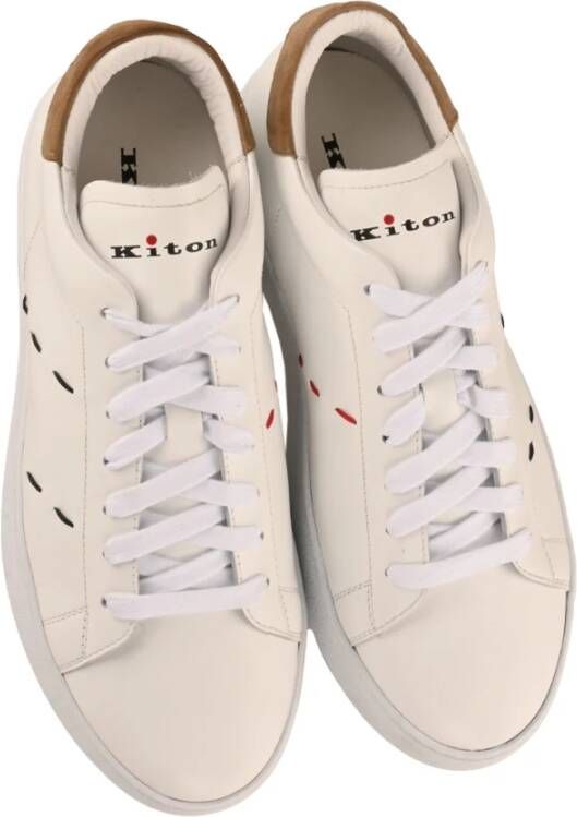 Kiton Witte leren sneakers met suède hiel White Heren