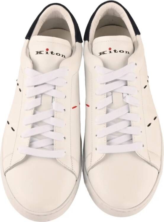 Kiton Witte leren sneakers met suède hiel White Heren