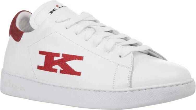 Kiton Witte Sneakers met Rode Suède Hiel White Heren