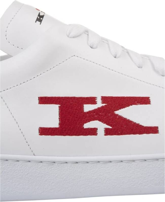 Kiton Witte Sneakers met Rode Suède Hiel White Heren