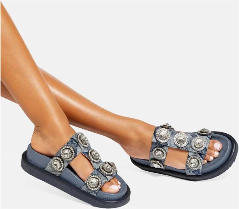 Kurt Geiger Kristal Denim Sandalen Gewatteerde Binnenzool Blue Dames