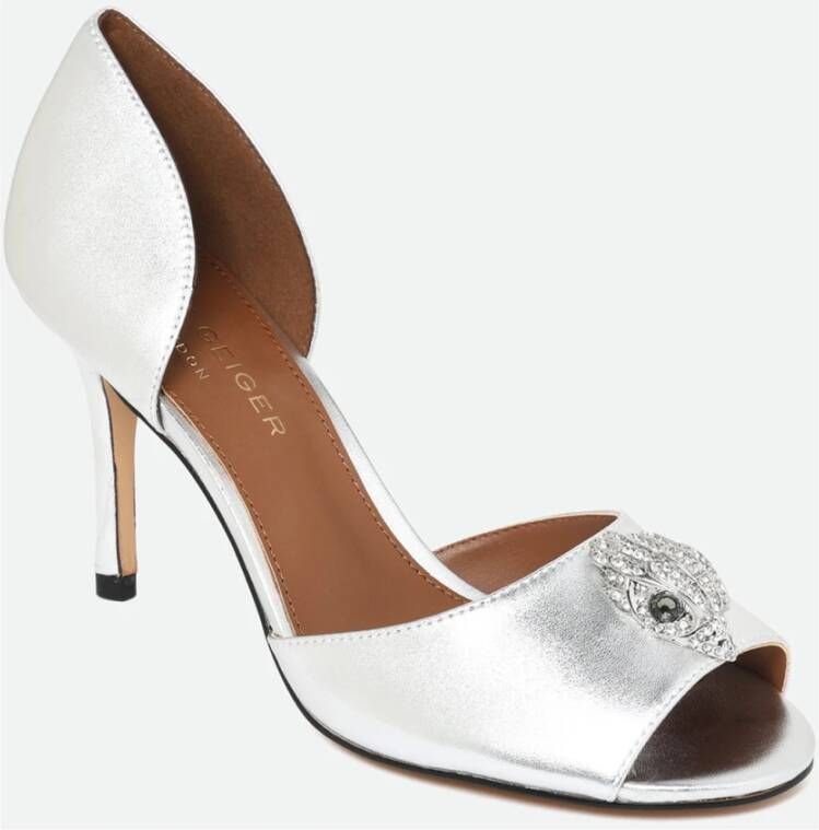 Kurt Geiger Zilveren Leren Juweel Stiletto Sandaal White Dames