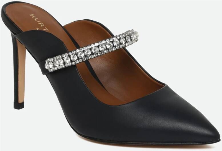 Kurt Geiger Zwarte Leren Juweeldetail Puntige Muiltjes Black Dames