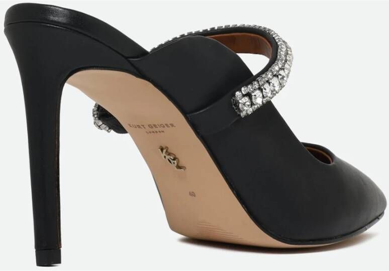 Kurt Geiger Zwarte Leren Juweeldetail Puntige Muiltjes Black Dames