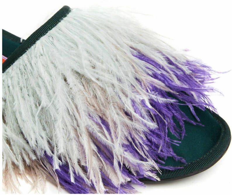 La DoubleJ Feather Slippers (met veren) Groen Dames