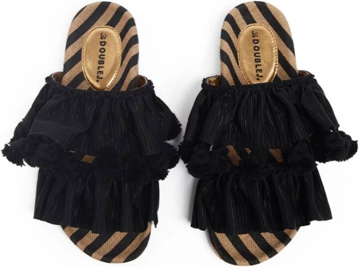 La DoubleJ Pimento Slide Sandalen met lente tweed voetbed Black Dames