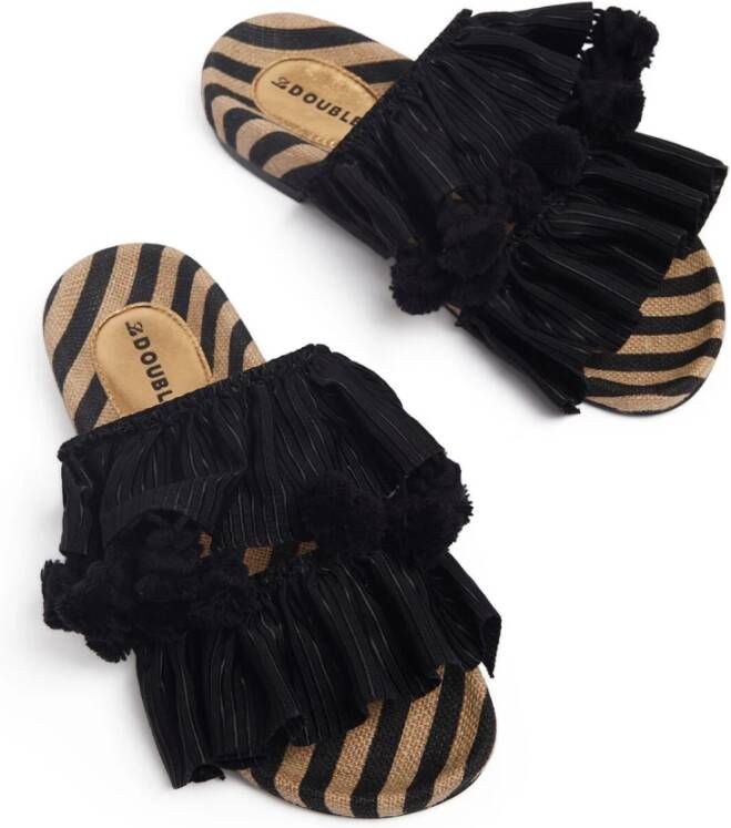 La DoubleJ Pimento Slide Sandalen met lente tweed voetbed Black Dames