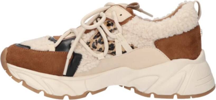 la strada Leopard Teddy Sneaker met Camel Accents Brown Dames