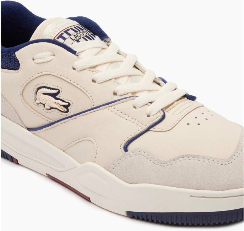 Lacoste Lineshot Leren Off White & Navy Sneakers Beige Heren