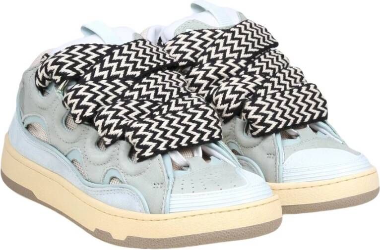 Lanvin Blauwe Leren Sneakers met Gekleurde Veters Blue Dames