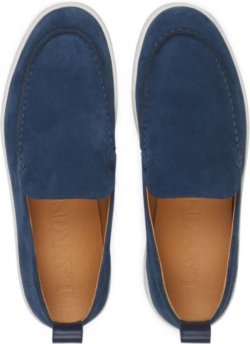 Lanvin Blauwe Platte Rubberen Zool Moc Stiksels Blue Heren