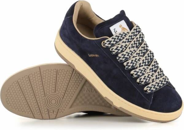 Lanvin Blauwe Suède Ronde Neus Sneakers Blue Heren