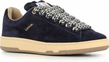 Lanvin Blauwe Suède Ronde Neus Sneakers Blue Heren