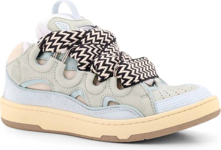 Lanvin Mesh Inzet Leren Sneakers Blue Dames