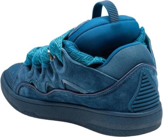 Lanvin Petrol Blauwe Suède Sneakers Amandel Teen Blue Heren