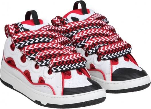 Lanvin Rood Wit Leren Sneakers Vetersluiting Multicolor Dames