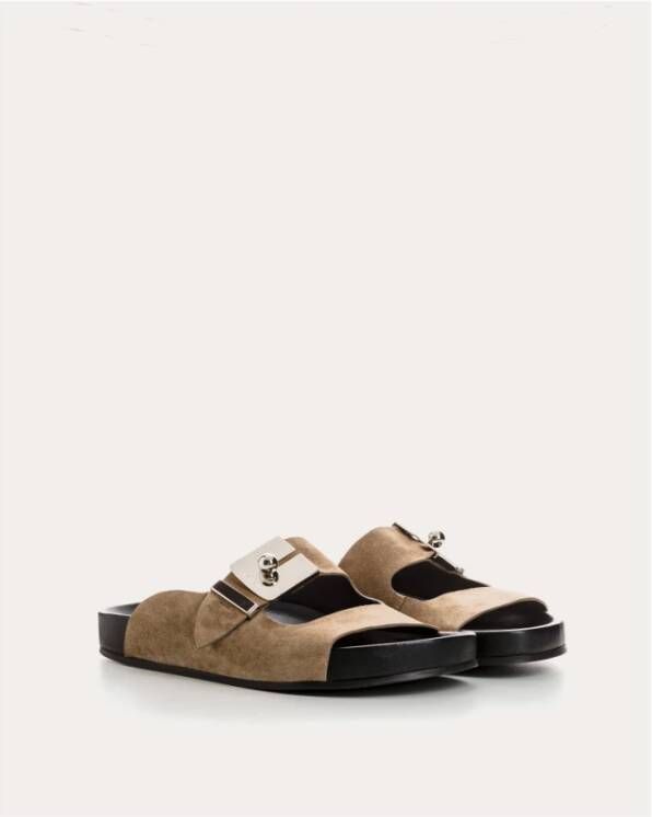 Lanvin Stijlvolle Leren Sliders Brown Dames