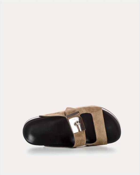 Lanvin Stijlvolle Leren Sliders Brown Dames