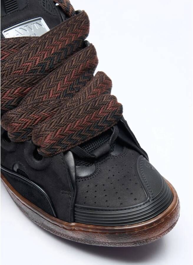 Lanvin Suede Low-Top Sneakers met Azteekse Weefsel Brown Heren