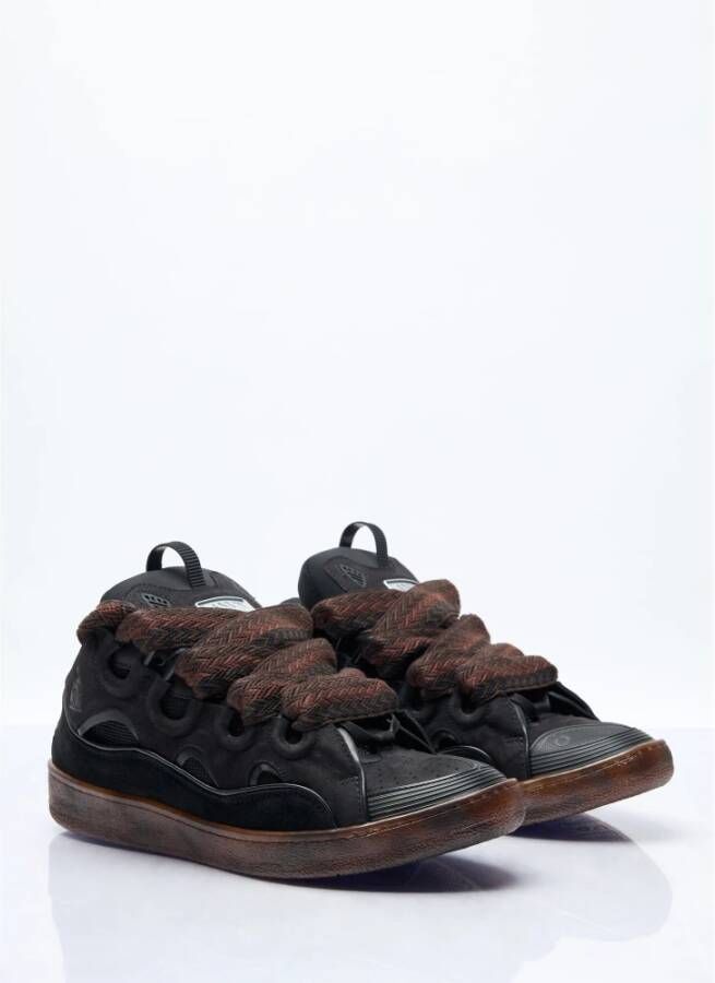 Lanvin Suede Low-Top Sneakers met Azteekse Weefsel Brown Heren