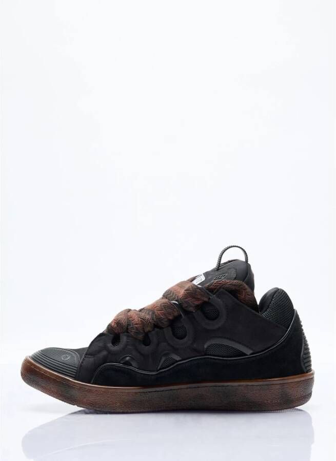 Lanvin Suede Low-Top Sneakers met Azteekse Weefsel Brown Heren