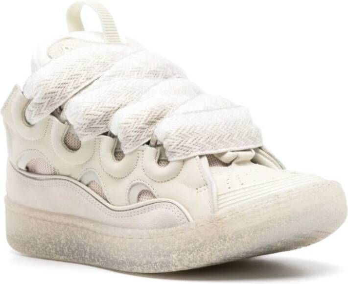 Lanvin Witte Mesh Sneakers met Suède Panelen White Dames