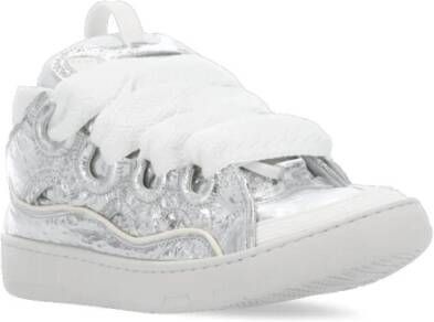 Lanvin Zilveren Leren Sneakers Ronde Neus Gray Heren