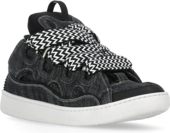 Lanvin Zwarte Denim Sneakers met Herringbone Patroon Black Heren