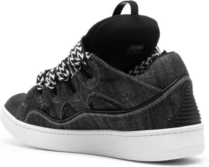 Lanvin Zwarte Denim Sneakers Oversize Logo Patch Black Heren